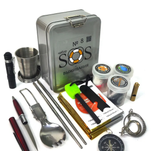Набор выживания в стальном кейсе SOS №8 Кухня / аварийный набор для выживания ПроНАЗ / походный комплект туриста 14 предметов