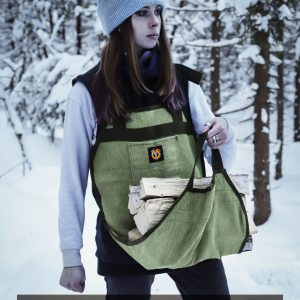 Фартук сумка из огнеупорного брезента для переноски дров и топливных брикето