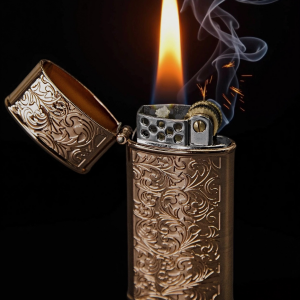 Бензиновая винтажная ретро зажигалка с орнаментом акант (медь) + кремний фитиль в наборе