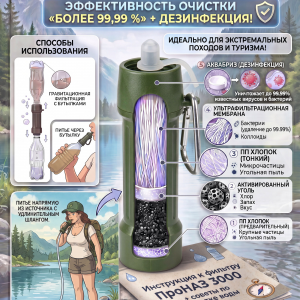 Портативный многоступенчатый походный фильтр для воды ПроНАЗ-3000 + дезинфекция / многоразовый / 3000 литров