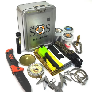 Набор выживания в стальном кейсе SOS №10 / аварийный набор для выживания ПроНАЗ / походный комплект туриста 14 предметов